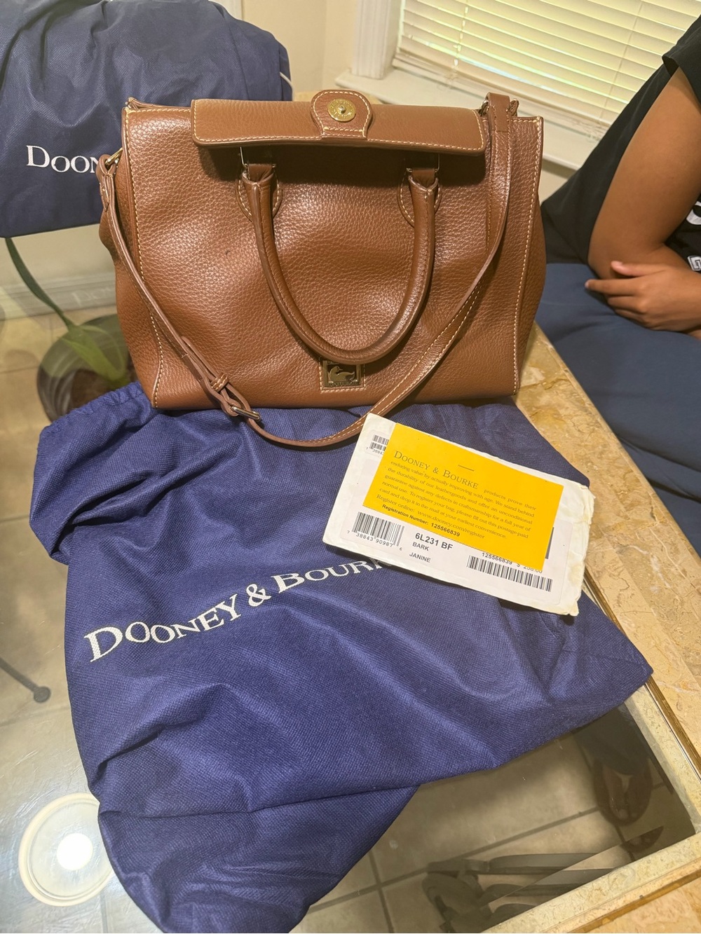 Dooney & Bourke Brown Pebbled Leather Satchel with Shoulder Strap